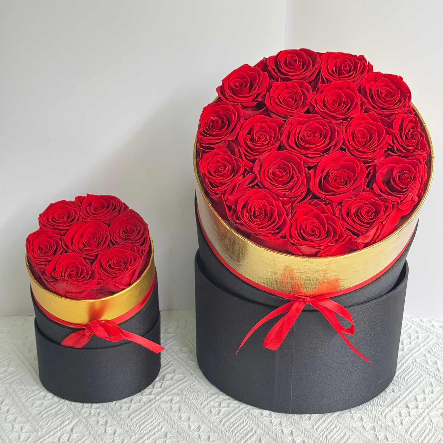 Roses in Black Hat Box RED