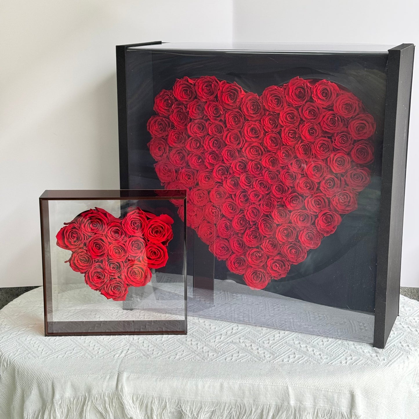 Large Everlasting Rose w Love Heart in Acrylic Box