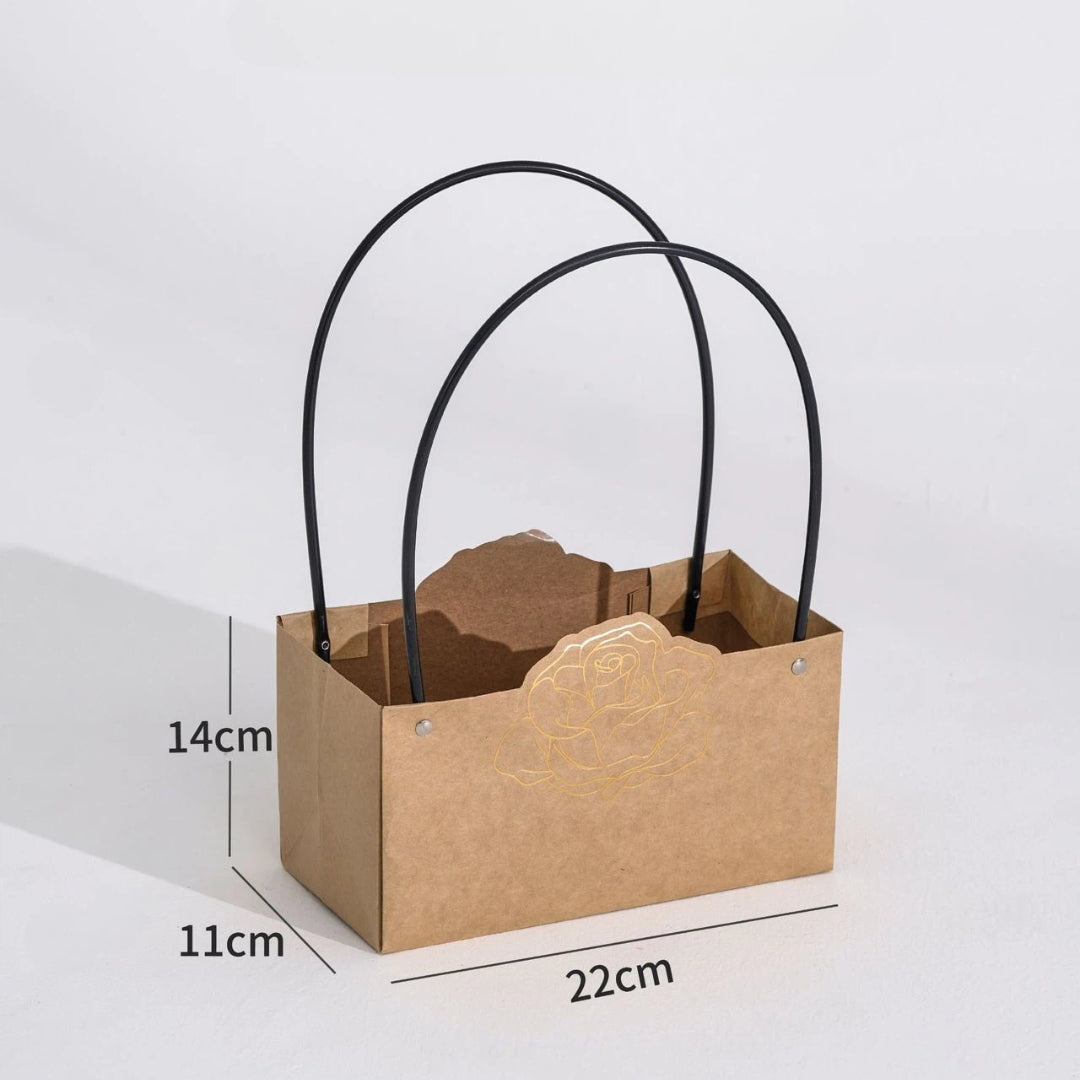 Rose Foil-Stamped Flower Bag Brown (22x11x14cmH) Pk5