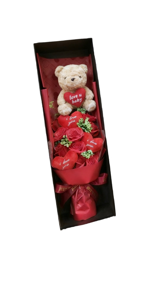 Pre-Made Posy w Teddy Bear Presentation Box
