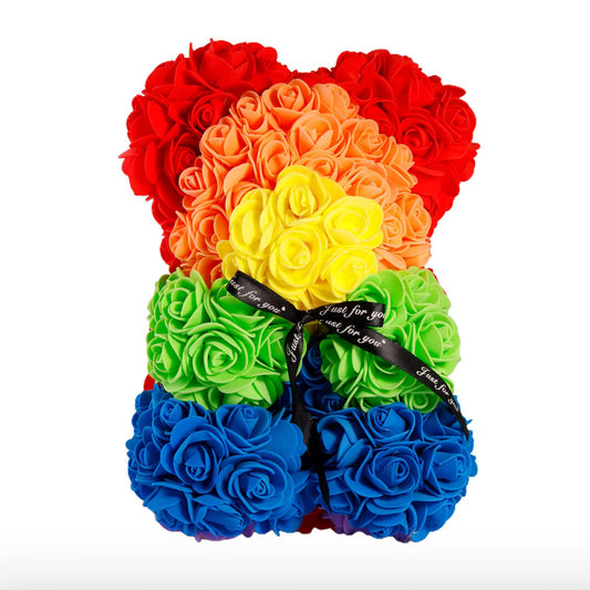 Rose Bear Rainbow (25cmH)