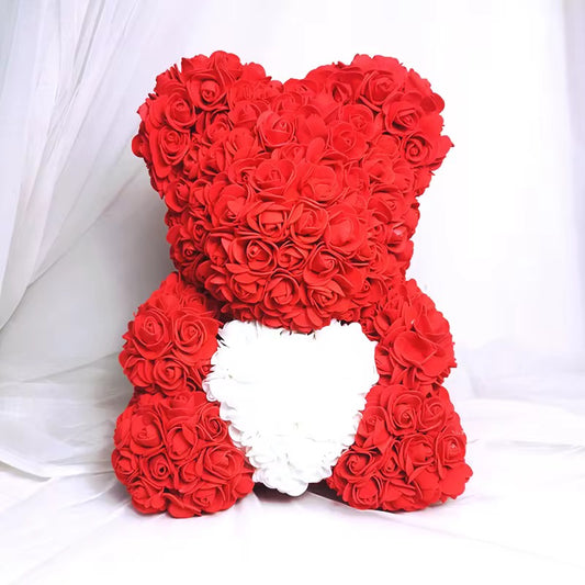 Rose Bear w Heart Red (40cmH)