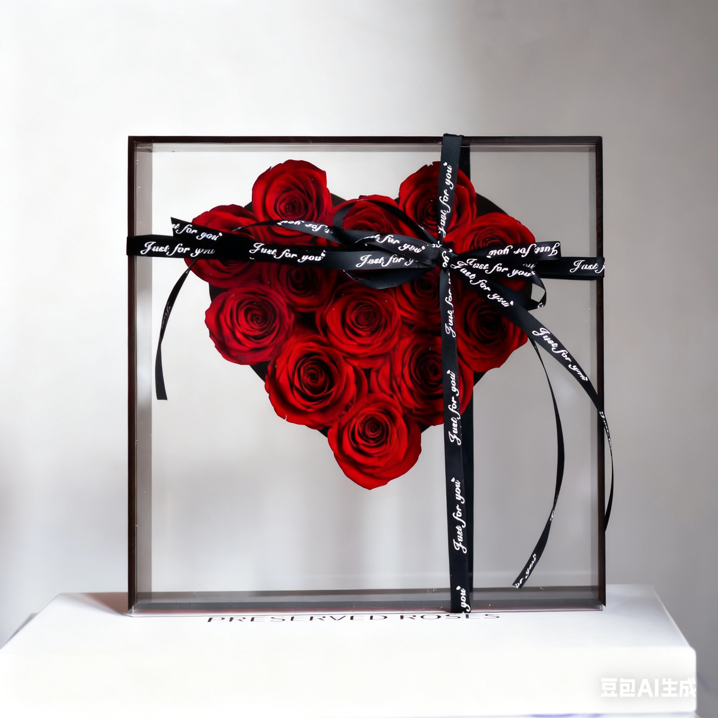 Preserved Rose w Love Heart in Acrylic Box Small