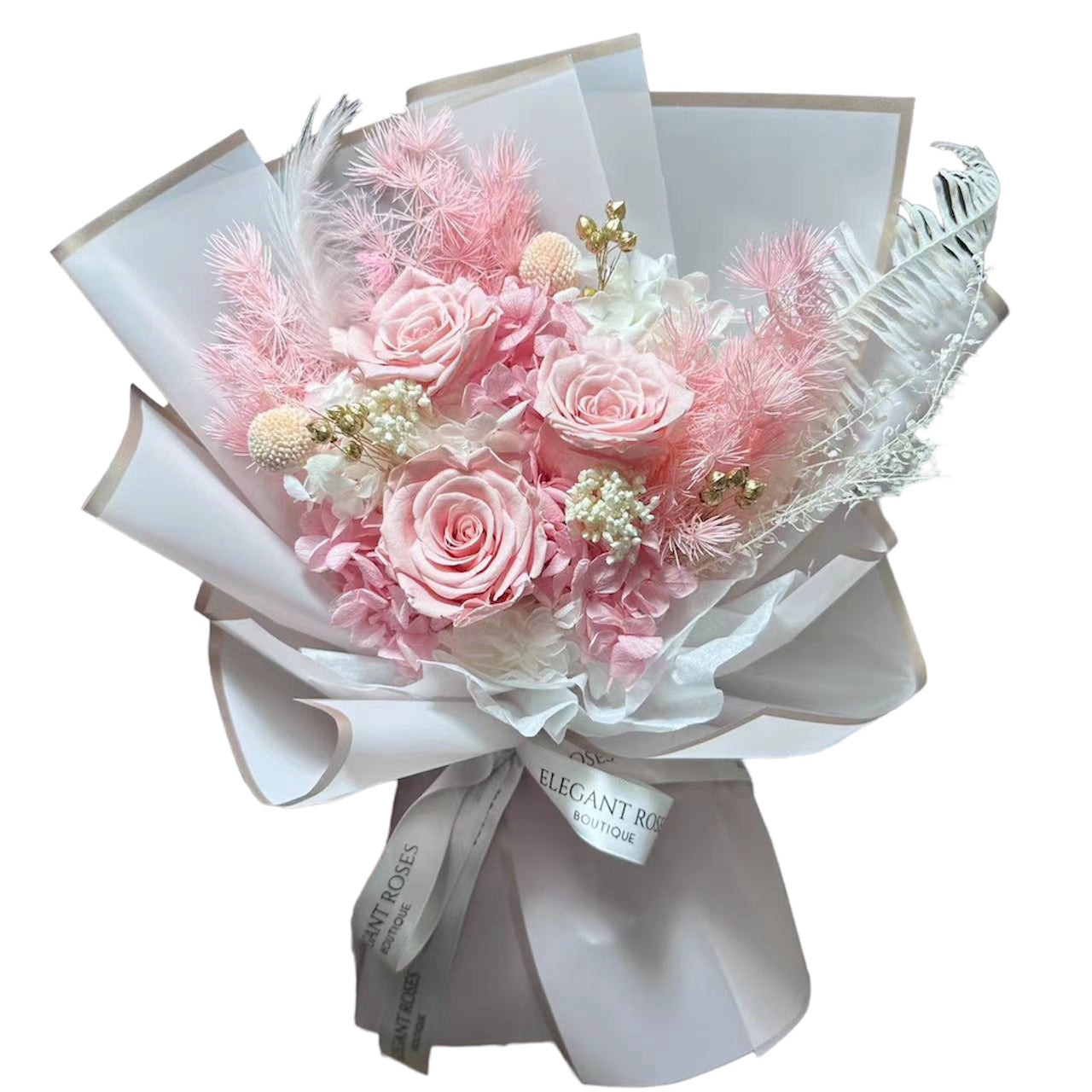 Preserved & dried flower bouquet (with gift box) Pink