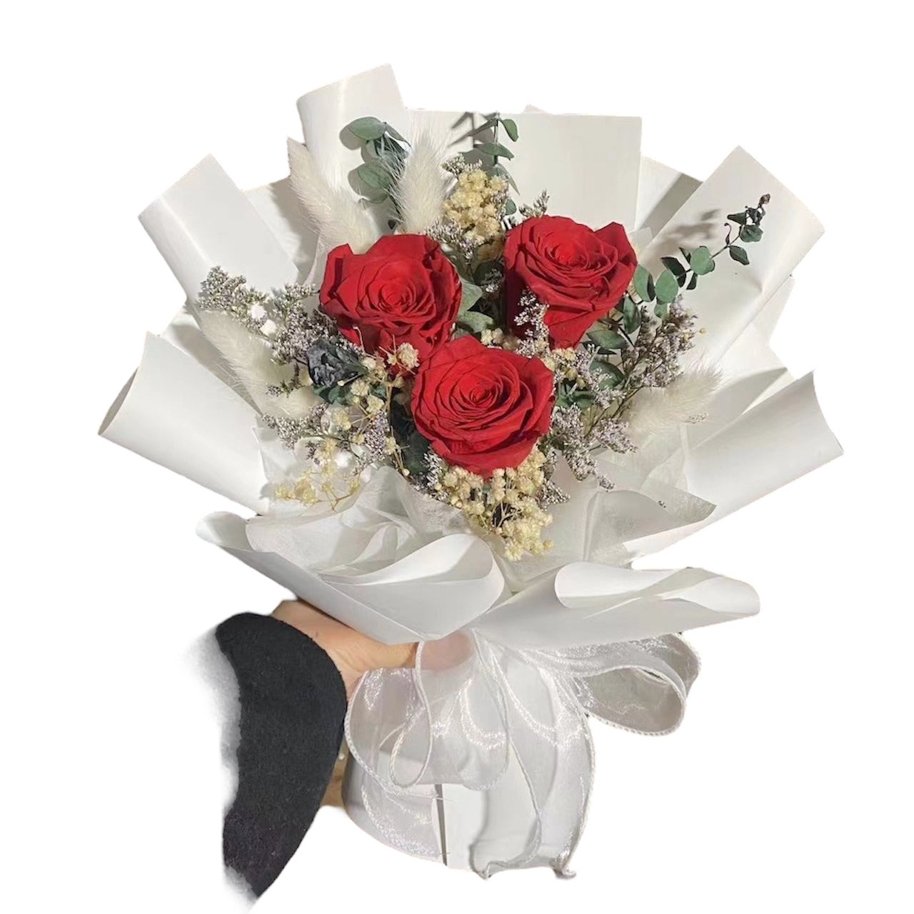 Preserved & dried flower bouquet (with gift bag) Red