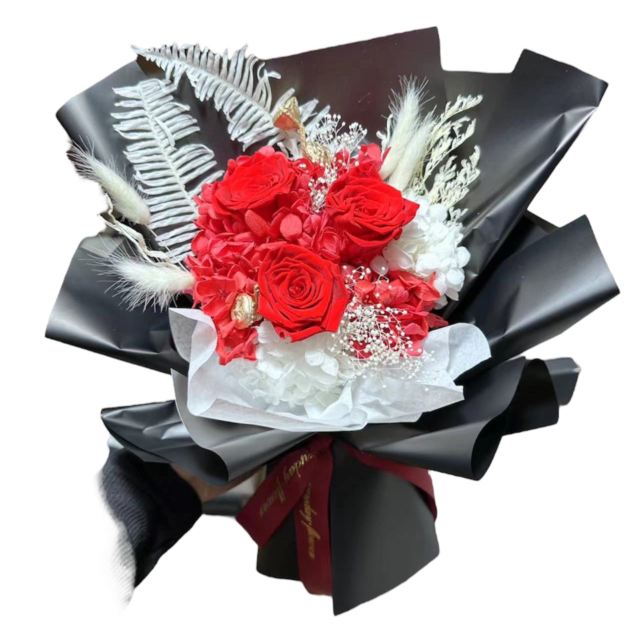 Preserved & dried flower bouquet (with gift box) Red/Black