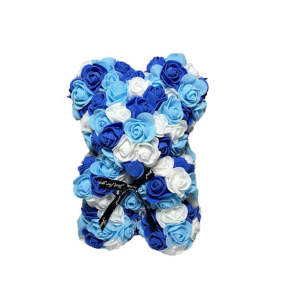 Foam Rose Bear White&Blue (25cmH)