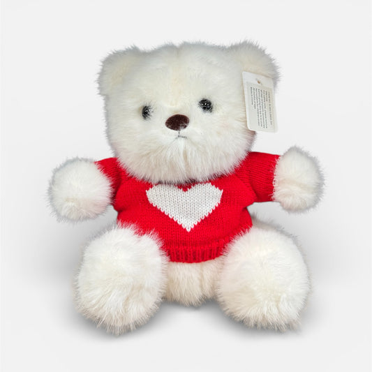 Heart Knit Teddy Bear White (20cmST)
