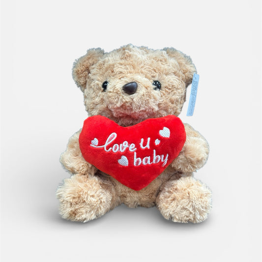 "Love U Baby" Heart Teddy Bear Lt Brown (25cmST)