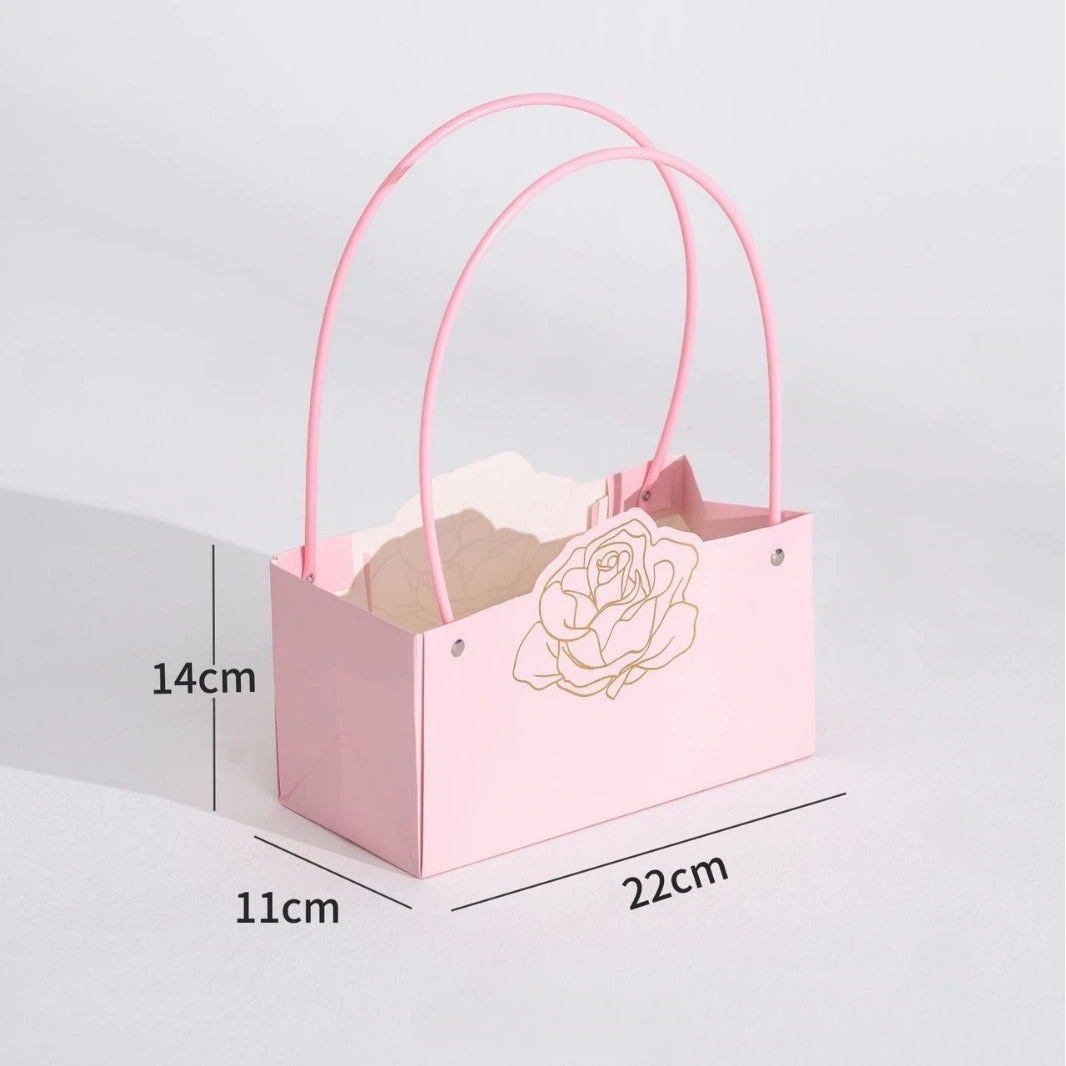 Rose Foil-Stamped Flower Bag Pink (22x11x14cmH) Pk5