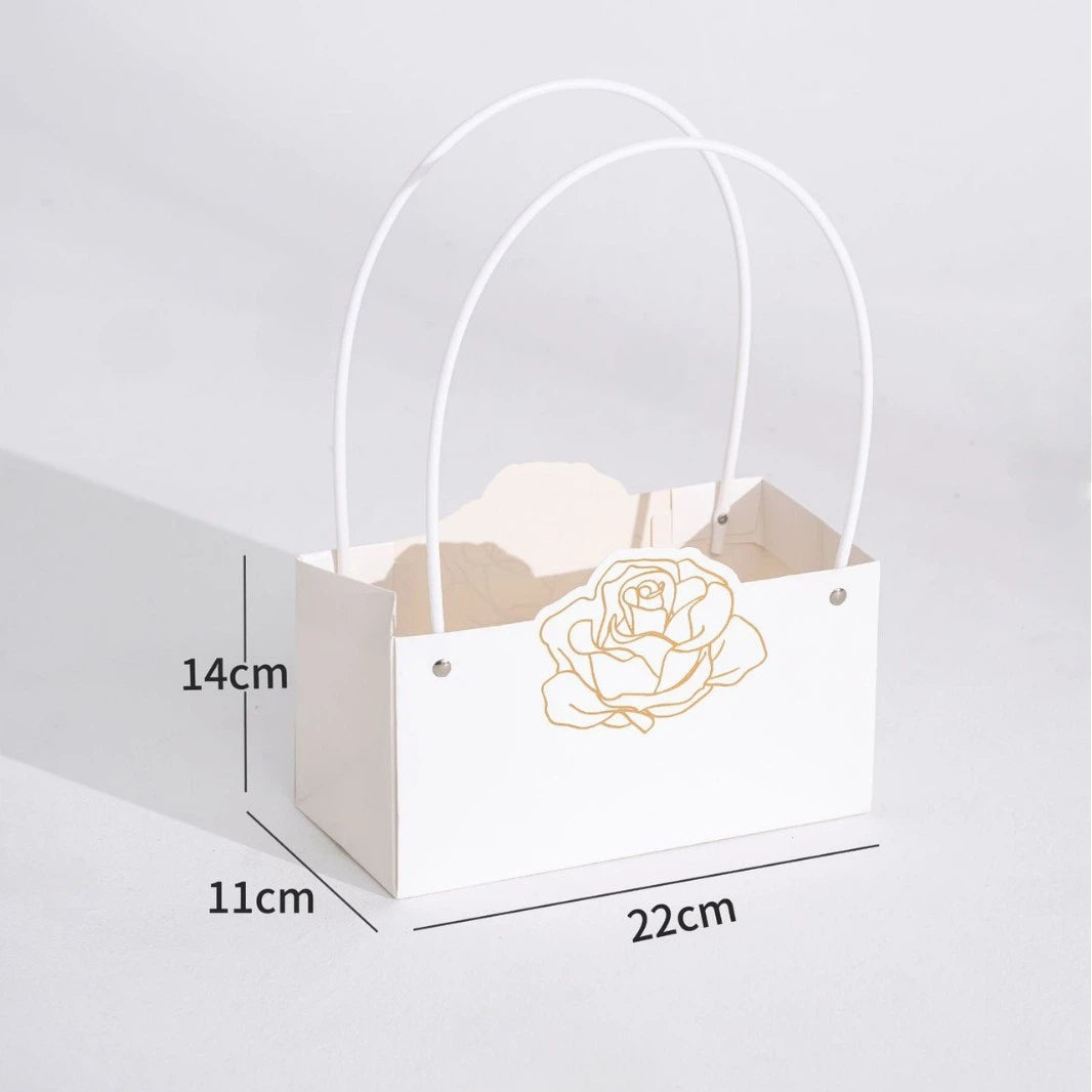 Rose Foil-Stamped Flower Bag White (22x11x14cmH) Pk5