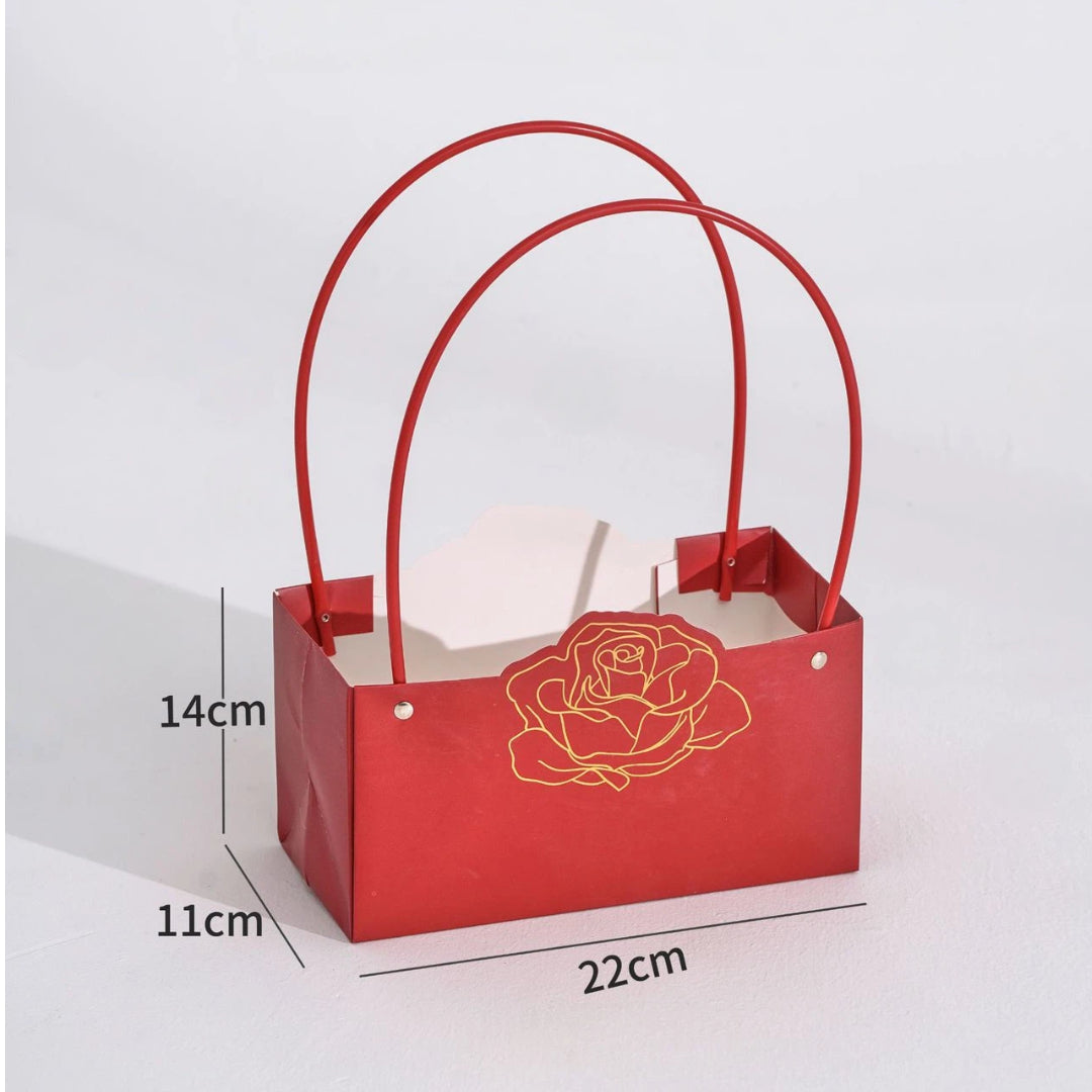 Rose Foil-Stamped Flower Bag Red (22x11x14cmH) Pk5