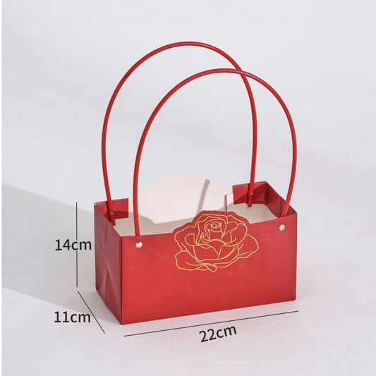Rose Foil-Stamped Flower Bag Red (22x11x14cmH) Pk5