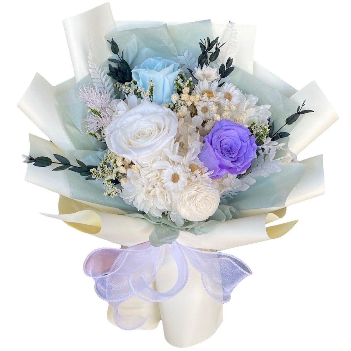 Preserved & dried flower bouquet (with gift box) Creamy White