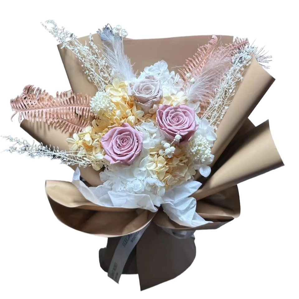 Preserved&dried flower bouquet (with gift bag) Khaki