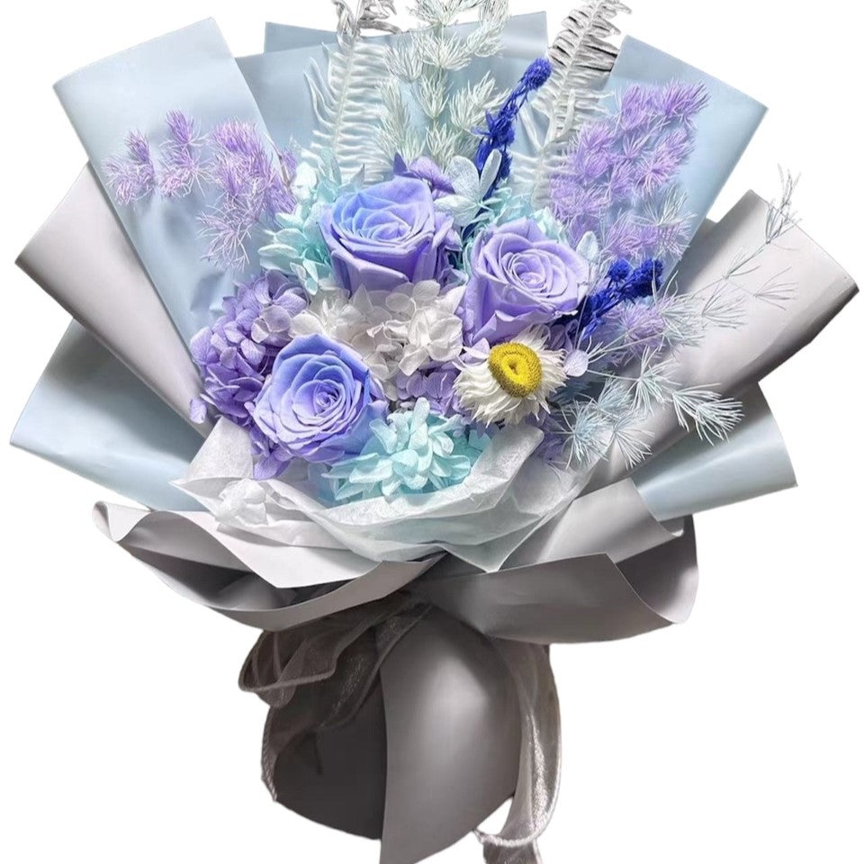 Preserved & dried flower bouquet (with gift box) Gradual Purple Gift